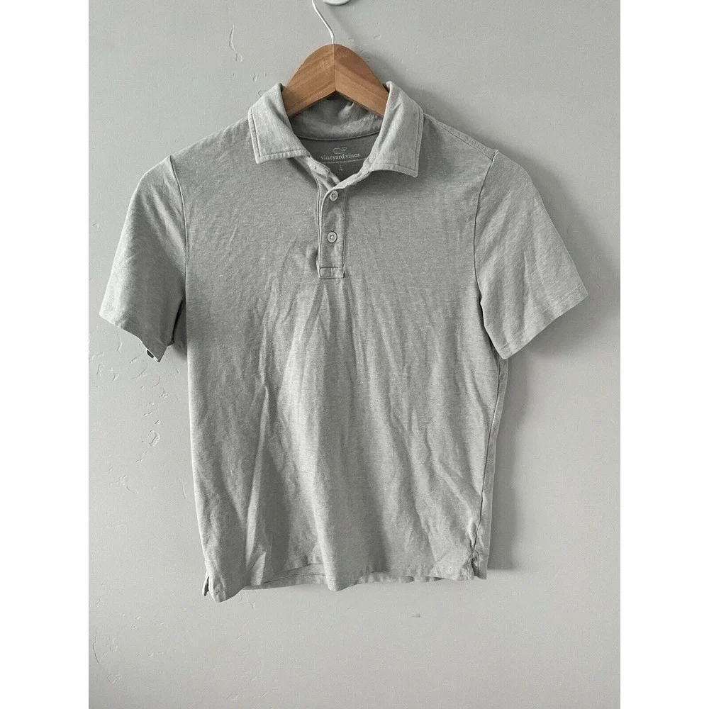 Vineyard Vines Edgartown Grey Solid Polo Shirt Boys Size Large 16 Whale